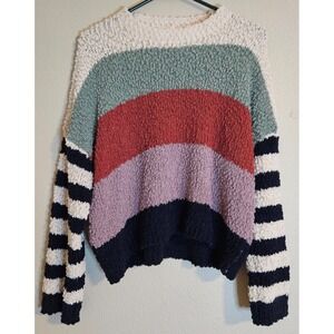 NICE! Adora Striped Sweater SMALL Popcorn Knit Long Sleeve Pullover Trendy Cozy